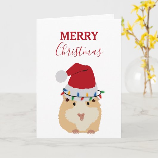 Cute Hamster Funny Animal Santa Hat Kerstmis Kaart (Gele Bloem)