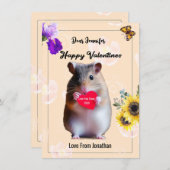 Cute Hamster Heart en flora design Valentijn Bedankkaart (Voorkant / Achterkant)