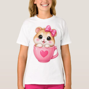 Cute Hamster in een Theekopje Roze Strik Meisjes T T-shirt