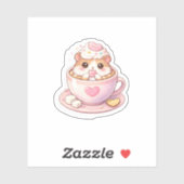 Cute Hamster in Koffiekop Kawaii Sticker (Vel)