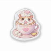 Cute Hamster in Koffiekop Kawaii Sticker (Voorkant)