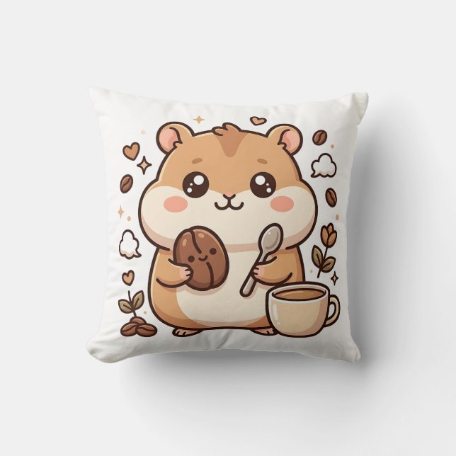 Cute Hamster Koffie Worp Kussen (Voorkant)