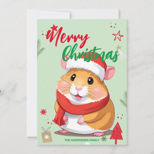 Cute Hamster-sinterklaas Kerst Vakantie Familie na Feestdagenkaart (Voorkant)