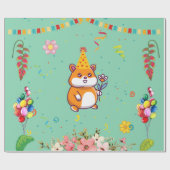 Cute Hamster ThUnited Kind Birthday Party Cadeaupapier (Vlak)