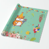Cute Hamster ThUnited Kind Birthday Party Cadeaupapier (Uitgerold)