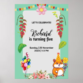 Cute Hamster ThUnited Kind Birthday Party Poster