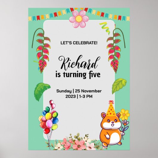 Cute Hamster ThUnited Kind Birthday Party Poster (Voorkant)