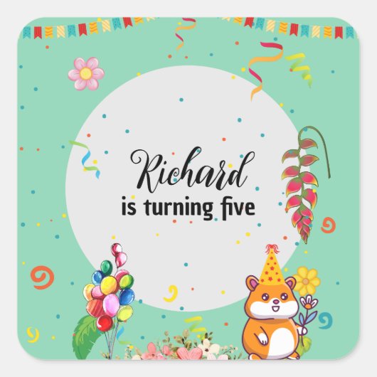 Cute Hamster ThUnited Kind Birthday Party Vierkante Sticker (Voorkant)