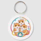 Cute Hamster Trio in Colorful Rings Sleutelhanger (Voorkant)