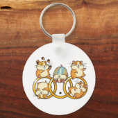Cute Hamster Trio Rings Cartoon Art Sleutelhanger (Voorkant)