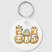 Cute Hamster Trio Rings Cartoon Art Sleutelhanger (Achterkant)