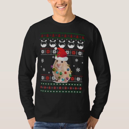 Cute Hamster Ugly Sweater Kerstlight Pajama G T-shirt (Voorkant)