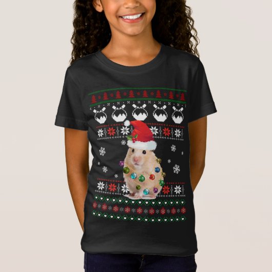 Cute Hamster Ugly Sweater Kerstlight Pajama G T-shirt (Voorkant)