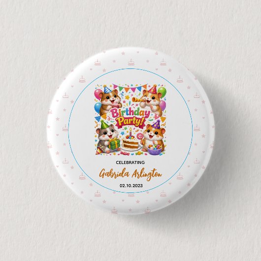 Cute Hamster Verjaardagsfeestje | Kinderen Hamster Ronde Button 3,2 Cm (Voorkant)