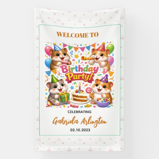 Cute Hamster Verjaardagsfeestje | Kinderen Hamster Spandoek (Verticaal)