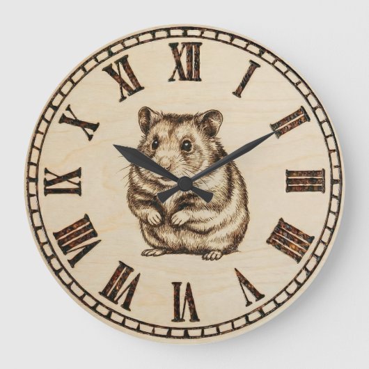 Cute Hamster Wooden Wall Clock Grote Klok (Voorkant)