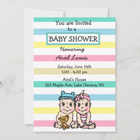 Cute Hand-draw Boy and Girl Twins Baby shower Kaart (Voorkant)