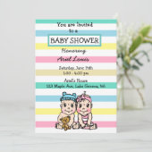 Cute Hand-draw Boy and Girl Twins Baby shower Kaart (Staand voorkant)