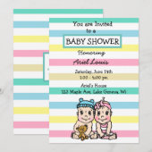 Cute Hand-draw Boy and Girl Twins Baby shower Kaart (Voorkant / Achterkant)