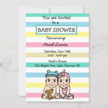 Cute Hand-draw Boy and Girl Twins Baby shower