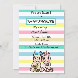 Cute Hand-draw Boy and Girl Twins Baby shower Kaart
