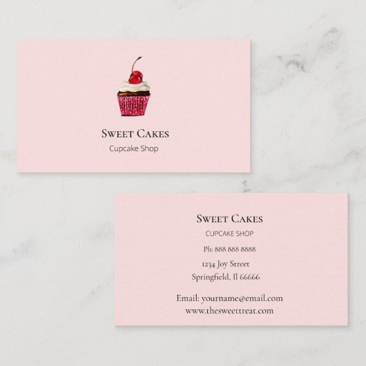 Cute Hand draw Cupcake bakkerroze Visitekaartje (Voorkant / Achterkant)