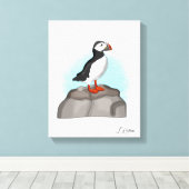 Cute Hand draw Puffin Canvas Afdruk (Insitu (Houten vloer))