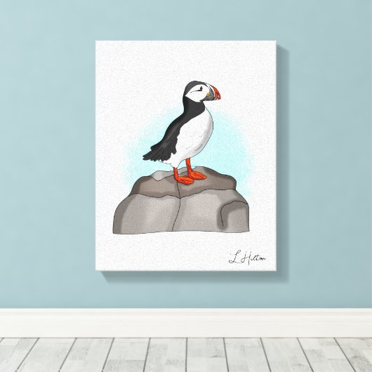 Cute Hand draw Puffin Canvas Afdruk (Insitu (Houten vloer))