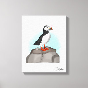 Cute Hand draw Puffin Canvas Afdruk