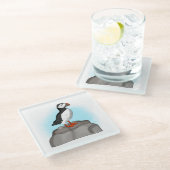 Cute Hand draw Puffin Glazen Onderzetter (Schuin)