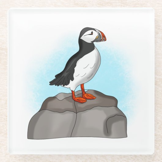 Cute Hand draw Puffin Glazen Onderzetter (Voorkant)