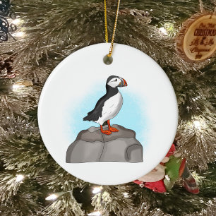 Cute Hand draw Puffin Keramisch Ornament