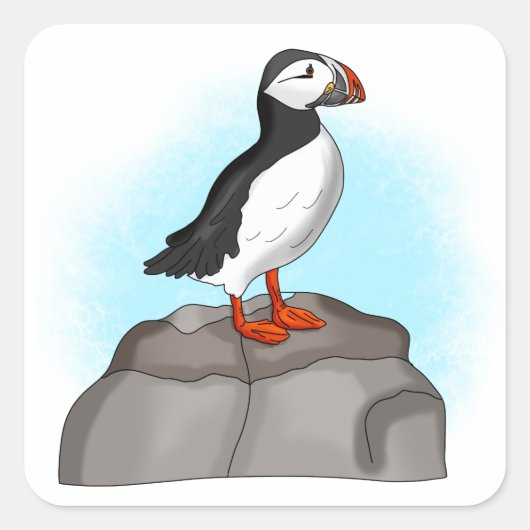 Cute Hand draw Puffin Vierkante Sticker (Voorkant)