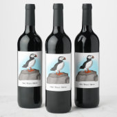 Cute Hand draw Puffin Wijn Etiket (Flessen)