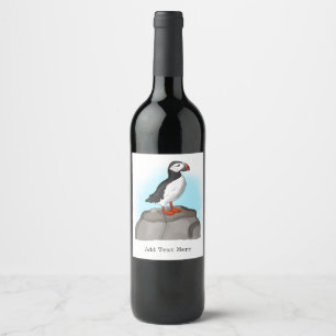 Cute Hand draw Puffin Wijn Etiket