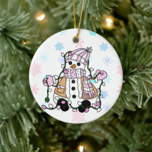 Cute Hand Drawn Blue Snowman Kerstmis Keramisch Ornament
