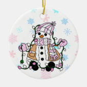 Cute Hand Drawn Blue Snowman Kerstmis Keramisch Ornament (Voorkant)