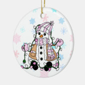 Cute Hand Drawn Blue Snowman Kerstmis Keramisch Ornament (Links)