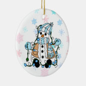 Cute Hand Drawn Blue Snowman Kerstmis Keramisch Ornament (Rechts)