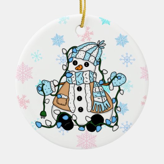 Cute Hand Drawn Blue Snowman Kerstmis Keramisch Ornament (Voorkant)