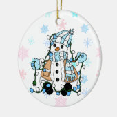 Cute Hand Drawn Blue Snowman Kerstmis Keramisch Ornament (Links)