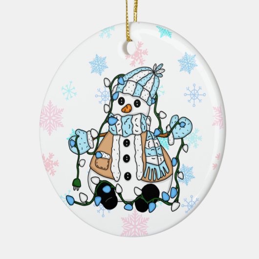 Cute Hand Drawn Blue Snowman Kerstmis Keramisch Ornament (Links)