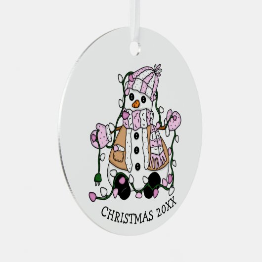 Cute Hand Drawn Blue Snowman Kerstmis Metalen Ornament (Voorkant Rechts)