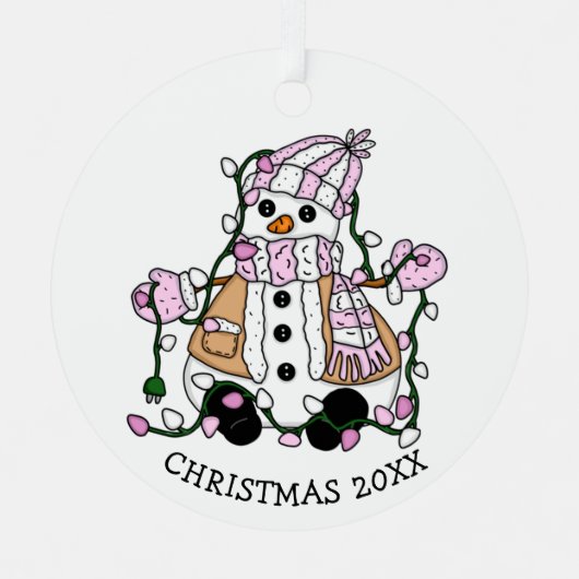 Cute Hand Drawn Blue Snowman Kerstmis Metalen Ornament (Voorkant)