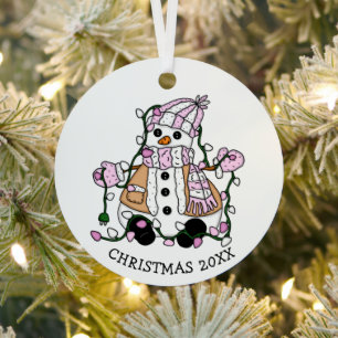 Cute Hand Drawn Blue Snowman Kerstmis Metalen Ornament