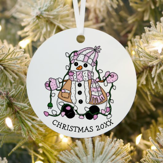 Cute Hand Drawn Blue Snowman Kerstmis Metalen Ornament (Insitu)