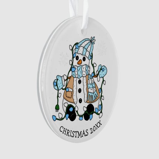 Cute Hand Drawn Blue Snowman Kerstmis Ornament (voorkant)