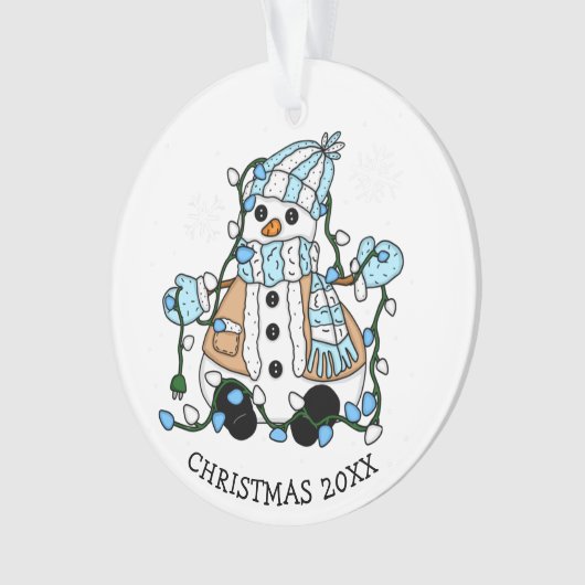 Cute Hand Drawn Blue Snowman Kerstmis Ornament (voorkant)
