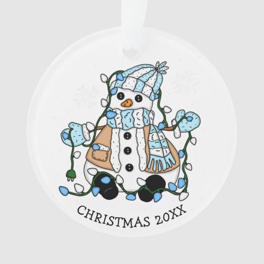 Cute Hand Drawn Blue Snowman Kerstmis Ornament (voorkant)