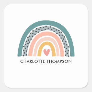 Cute Hand Drawn Boho Rainbow Gepersonaliseerd Vierkante Sticker